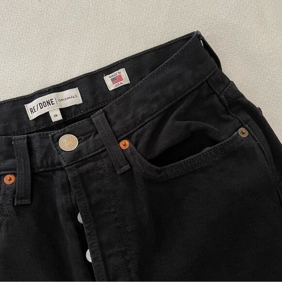 RE/DONE Levi’s Originals High Rise Ankle Fray Crop with Stretch Worn Black 26 - Picture 5 of 10